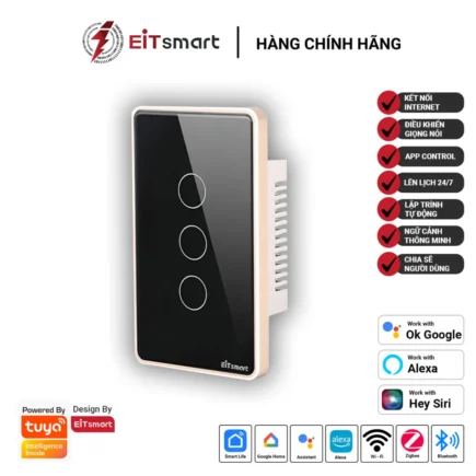 Công tắc thông minh Zigbee EITsmart ESW1203Z 3 nút kính lõm chống trầy