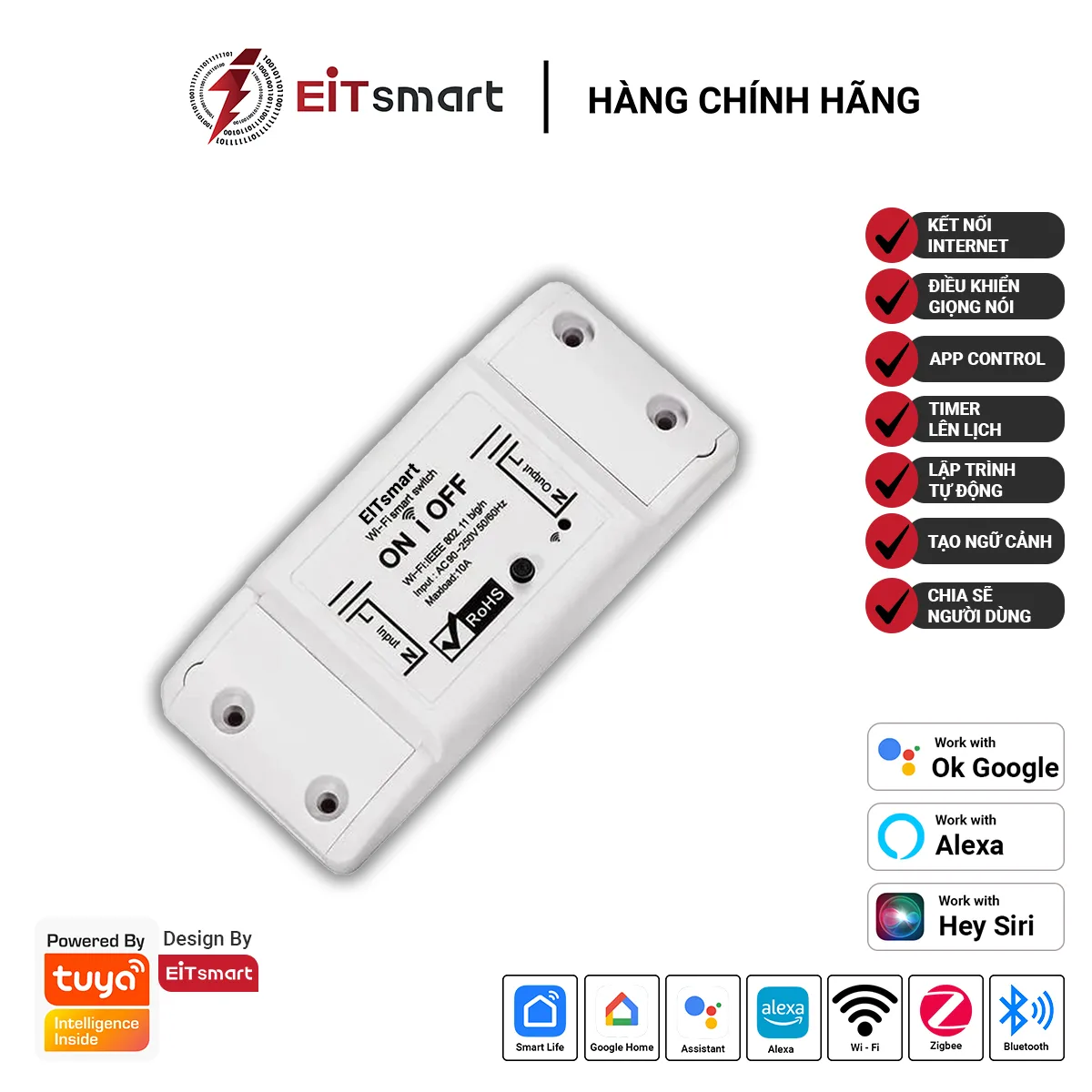 Cầu dao đóng cắt thông minh WiFi EITsmart ECB1111W 10A