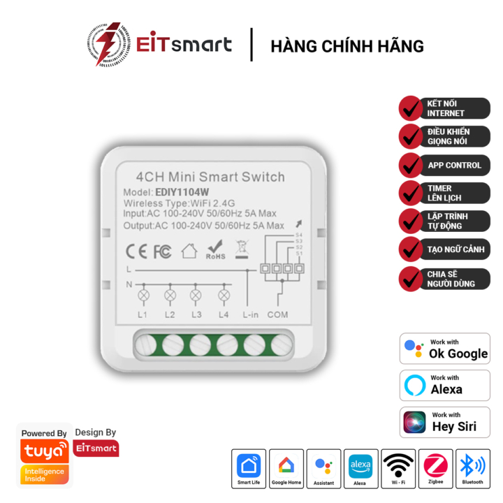 Công tắc Mini thông minh DIY EDIY1104W WiFi 4CH 16A - Hình ảnh 2