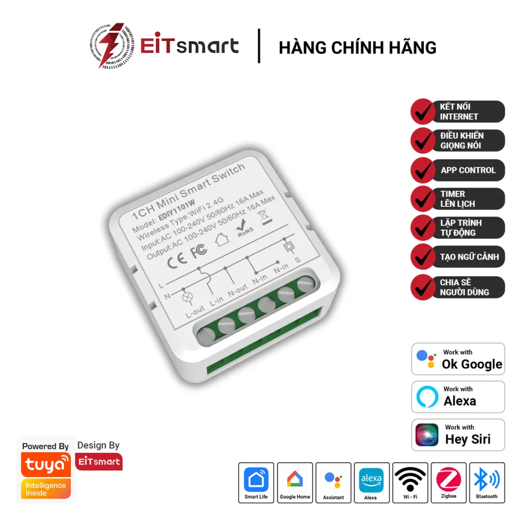 Module công tắc mini DIY WiFi 1CH EITsmart EDIY1101W 16A