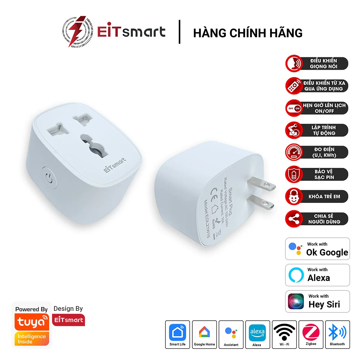 Ổ cắm thông minh Zigbee EITsmart đo điện 16A Universal EOL21W16