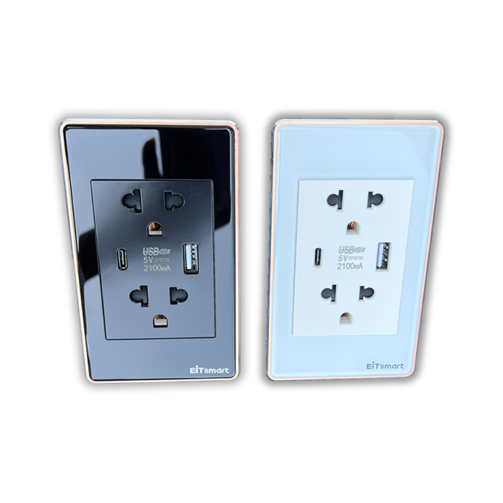 Ổ cắm đôi 3 chấu EITsmart Mặt kính chống trầy Viền nhôm - Hình ảnh 5