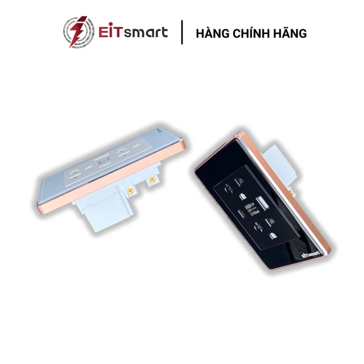 Ổ cắm đôi 3 chấu EITsmart Mặt kính chống trầy Viền nhôm - Hình ảnh 7
