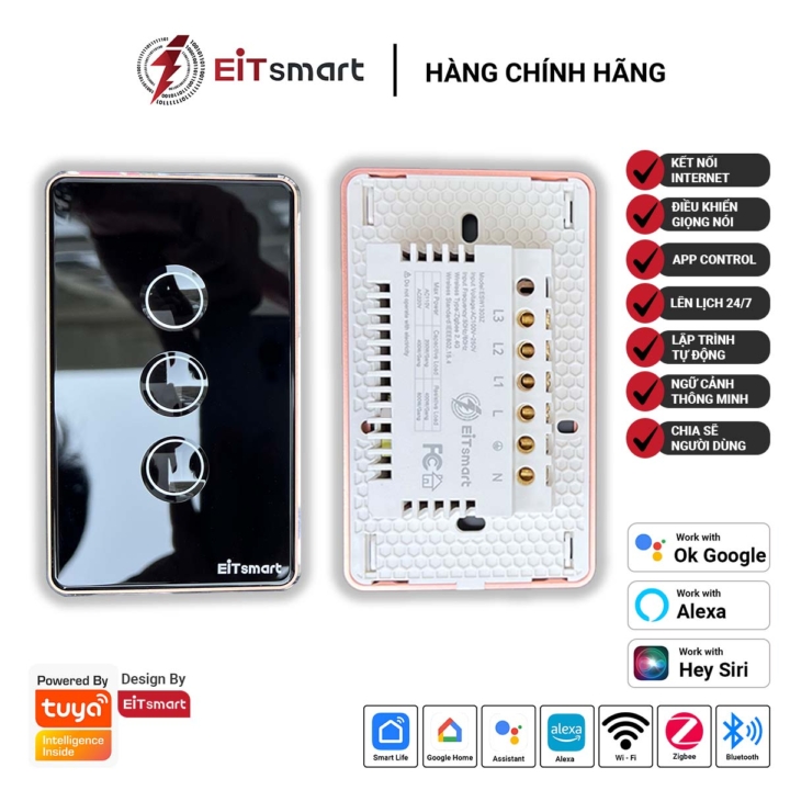 Công tắc thông minh WiFi 3 nút EITsmart Kính lõm Chống trầy - Hình ảnh 4