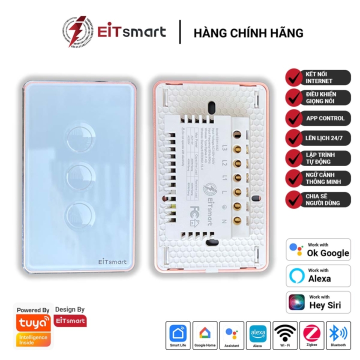 Công tắc thông minh WiFi 3 nút EITsmart Kính lõm Chống trầy - Hình ảnh 6