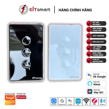Công tắc thông minh WiFi EITsmart ESW1303W 3 nút kính lõm chống trầy