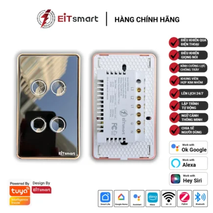 Công tắc thông minh WiFi EITsmart ESW1304W 4 nút kính lõm chống trầy