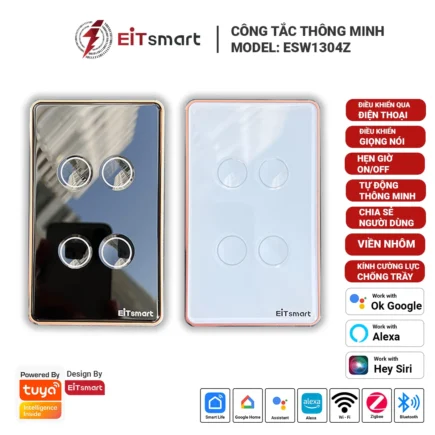 Công tắc cảm ứng thông minh Zigbee 4 nút cao cấp, điều khiển từ xa qua điện thoại, mặt kính lõm cường lực chống trầy, viền nhôm - Hình 6