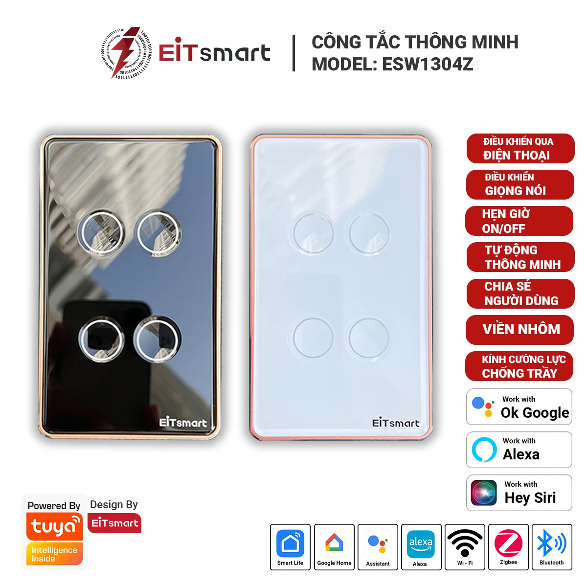 Công tắc cảm ứng thông minh Zigbee 4 nút cao cấp, điều khiển từ xa qua điện thoại, mặt kính lõm cường lực chống trầy, viền nhôm - Hình 6