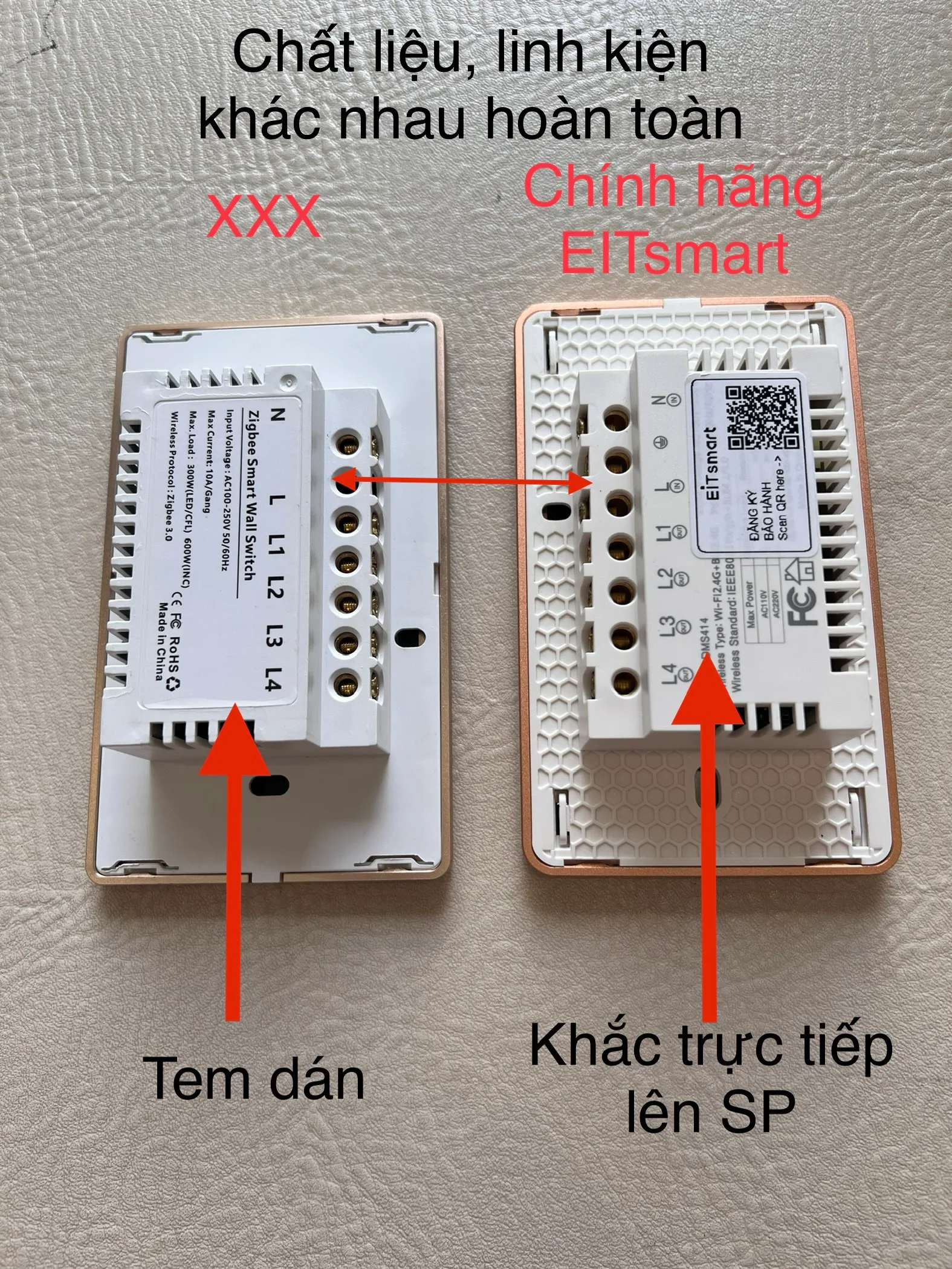 So sánh chất liệu và linh kiện của 2 công tắc