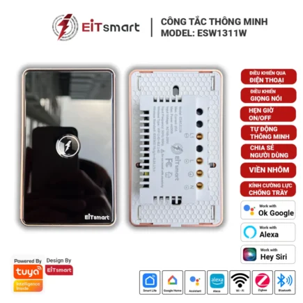 Công tắc bình nóng lạnh WiFi EITSmart ESW1311Z-1 kính cường lực viền nhôm