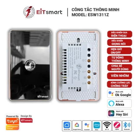 Công tắc thông minh Zigbee công suất cao EITsmart ESW1311Z kính cường lực viền nhôm