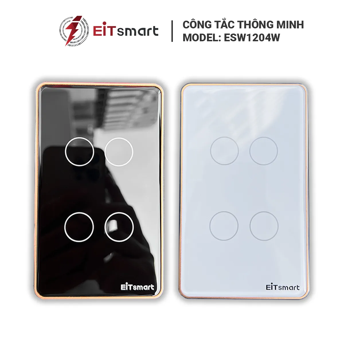 Công tắc thông minh WiFi 4 nút EITSmart kính chống trầy viền nhôm ESW1204W