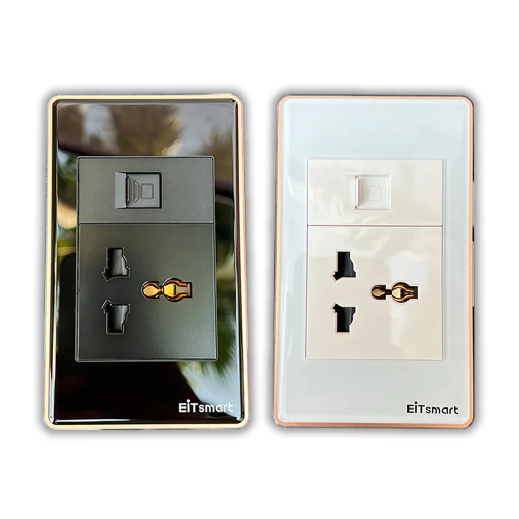 Ổ cắm mạng LAN EITSmart Universal mặt kính cường lực viền nhôm EOL2706