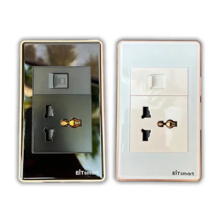 Ổ cắm điện 3 chấu universal âm tường có cổng mạng LAN, mặt kính cường lực chống trầy, viền nhôm - Hình 5