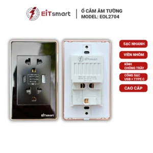 Ổ cắm điện đôi 3 chấu âm tường có cổng USB Type C sạc nhanh, mặt kính cường lực chống trầy, viền nhôm - Hình 10