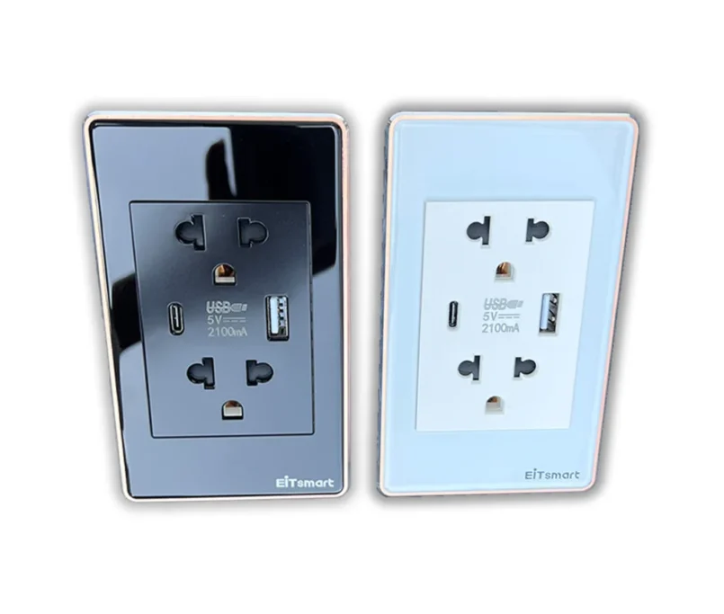 Ổ cắm điện đôi âm tường có cổng USB Type C EOL2703, mặt kính cường lực chống trầy, viền nhôm - Hình 29