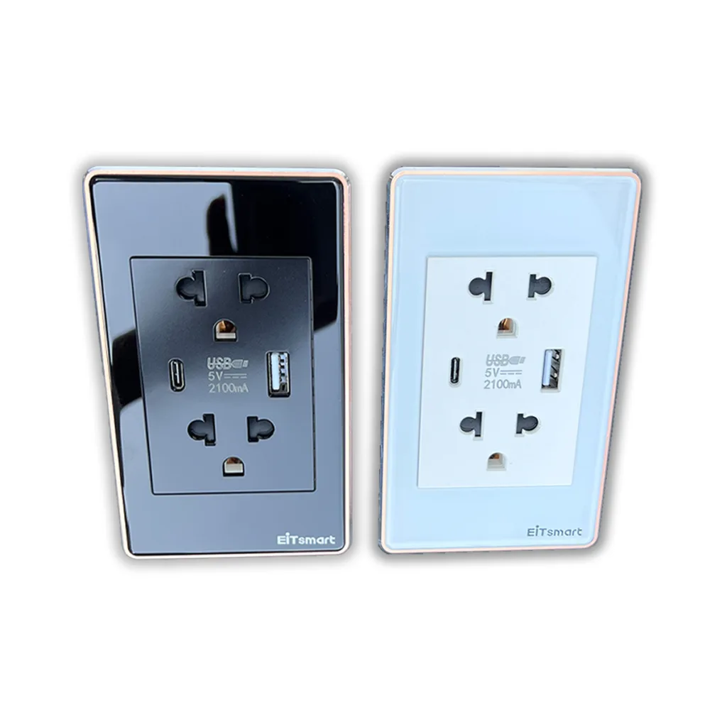 Ổ cắm điện đôi âm tường có cổng USB Type C EOL2703, mặt kính cường lực chống trầy, viền nhôm - Hình 29