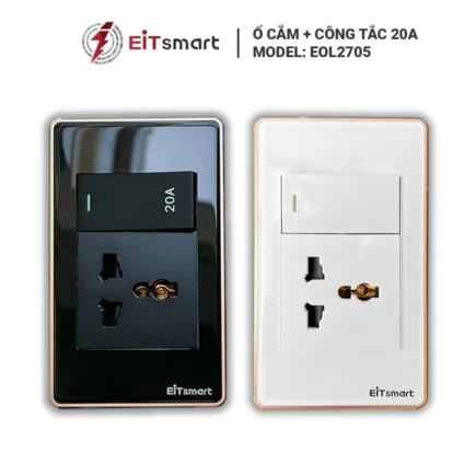 Ổ cắm tích hợp công tắc Universal EITSmart mặt kính viền nhôm EOL2705