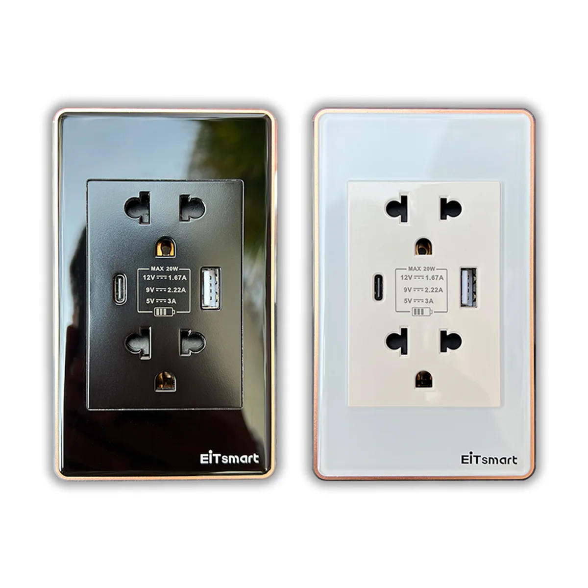 Ổ cắm 3 chấu USB Type-C sạc nhanh 20W EITSmart viền nhôm