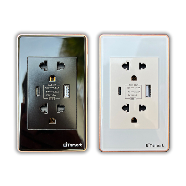 Ổ cắm USB Type-C Sạc nhanh EITsmart Kính chống trầy Viền nhôm - Ảnh 9