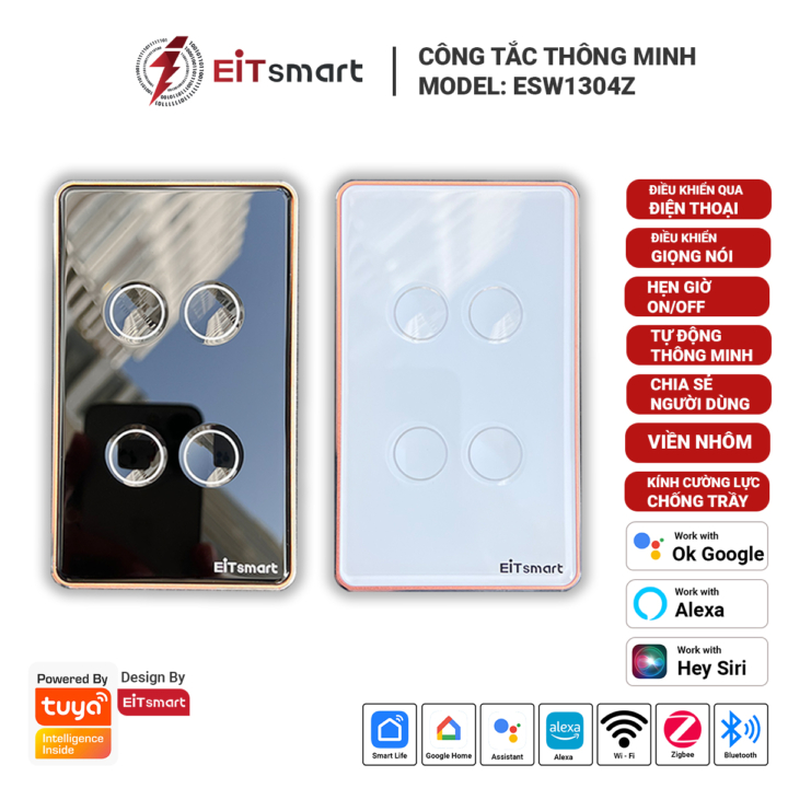 Công tắc thông minh 4 nút EITsmart Mặt kính lõm Chống trầy