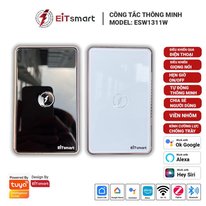 Công tắc bình nóng lạnh WiFi EITsmart Kính lõm Chống trầy