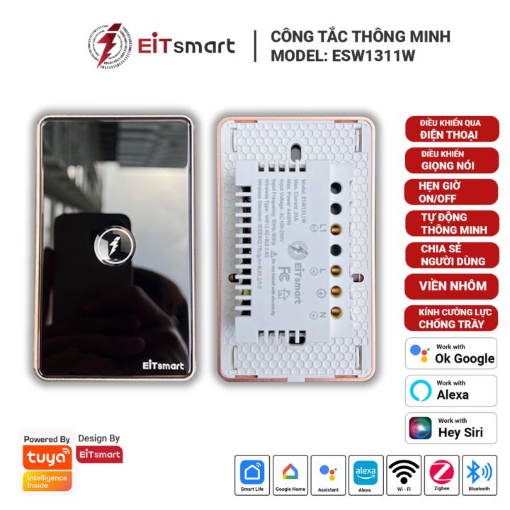 Công tắc bình nóng lạnh WiFi EITsmart Kính lõm Chống trầy - Hình ảnh 2