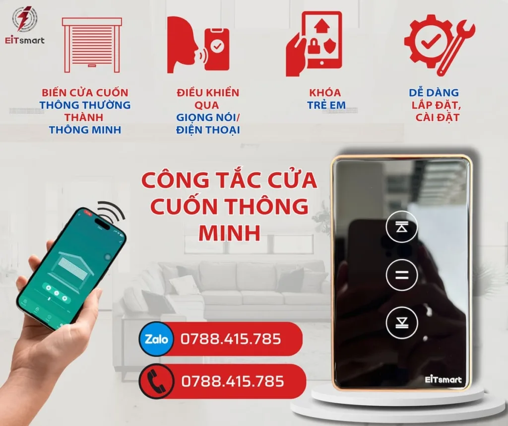 Công tắc cửa cuốn thông minh WiFi EITSmart ESW1213W-ESW1223 kính cường lực viền nhôm