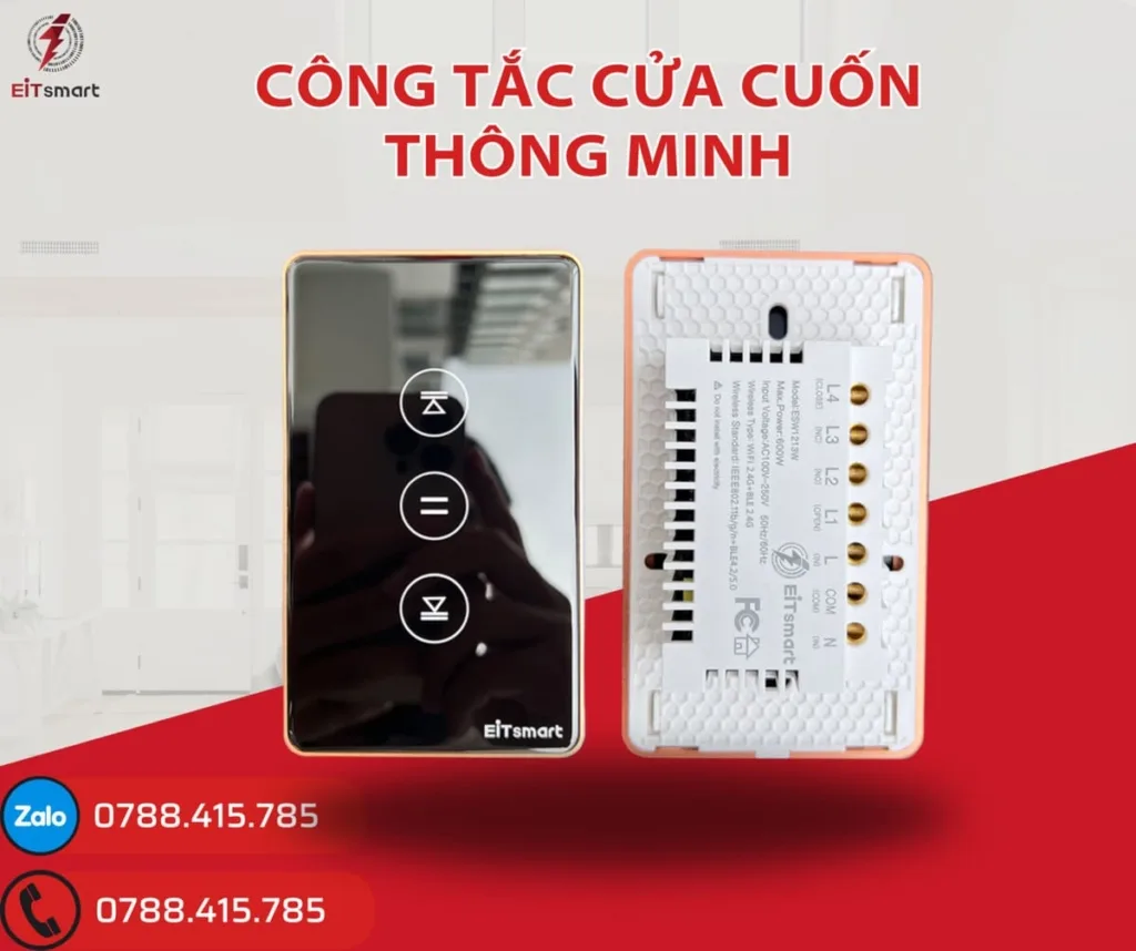 Công tắc cửa cuốn thông minh WiFi EITSmart ESW1213W-ESW1223 kính cường lực viền nhôm