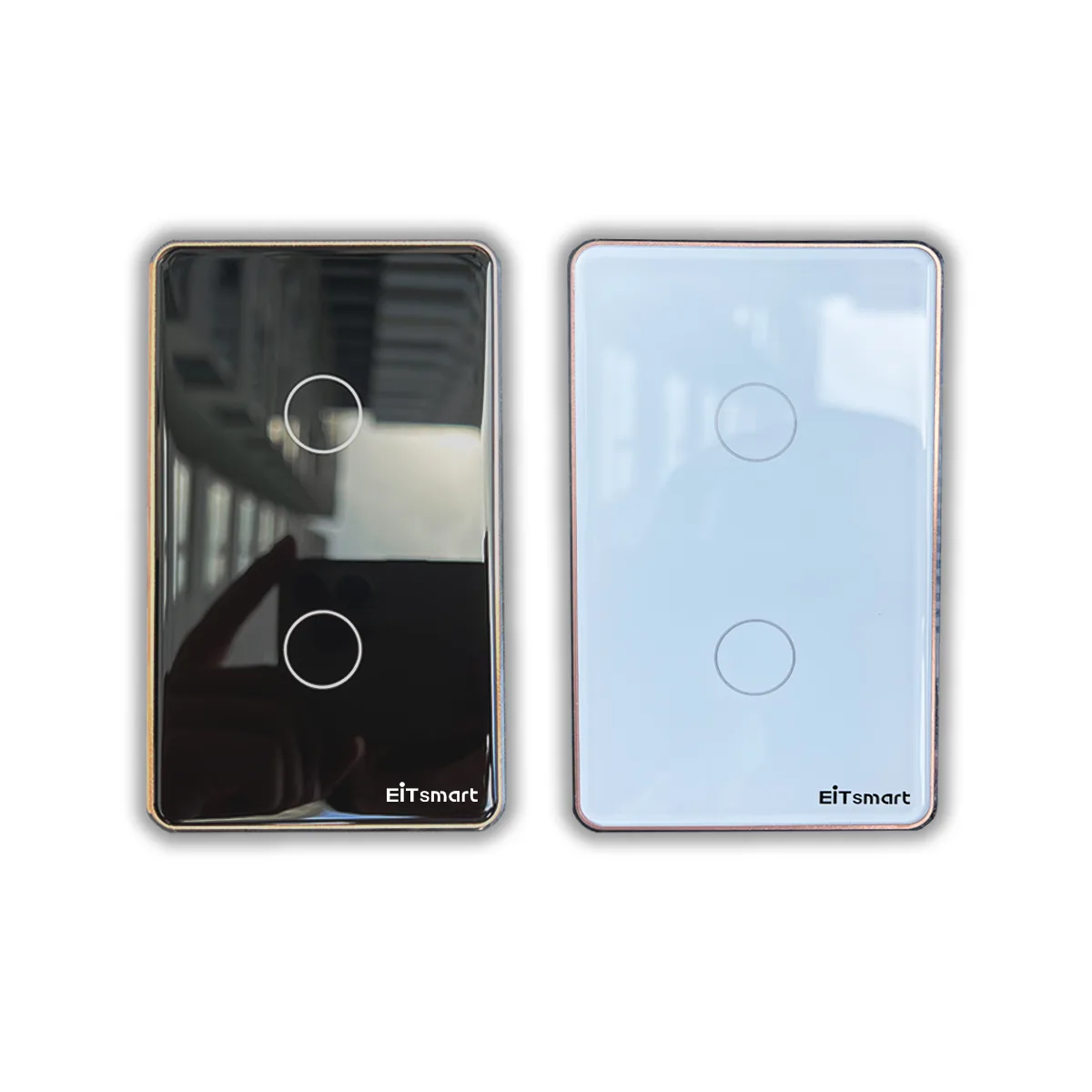 Công tắc thông minh WiFi 2 nút EITSmart kính chống trầy viền nhôm ESW1202W