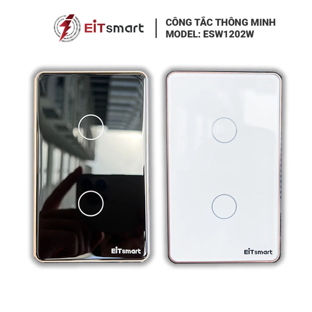 Công tắc thông minh WiFi 2 nút EITSmart kính chống trầy viền nhôm ESW1202W