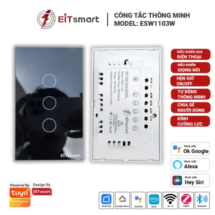 Công tắc thông minh WiFi EITSmart 3 nút mặt kính Full Glass ESW1103