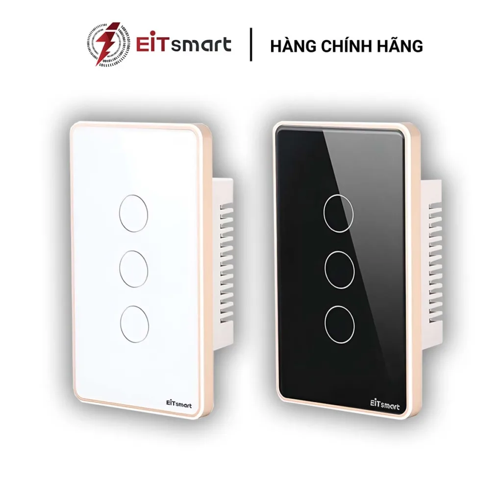 Công tắc thông minh WiFi 3 nút EITSmart kính chống trầy viền nhôm ESW1203W
