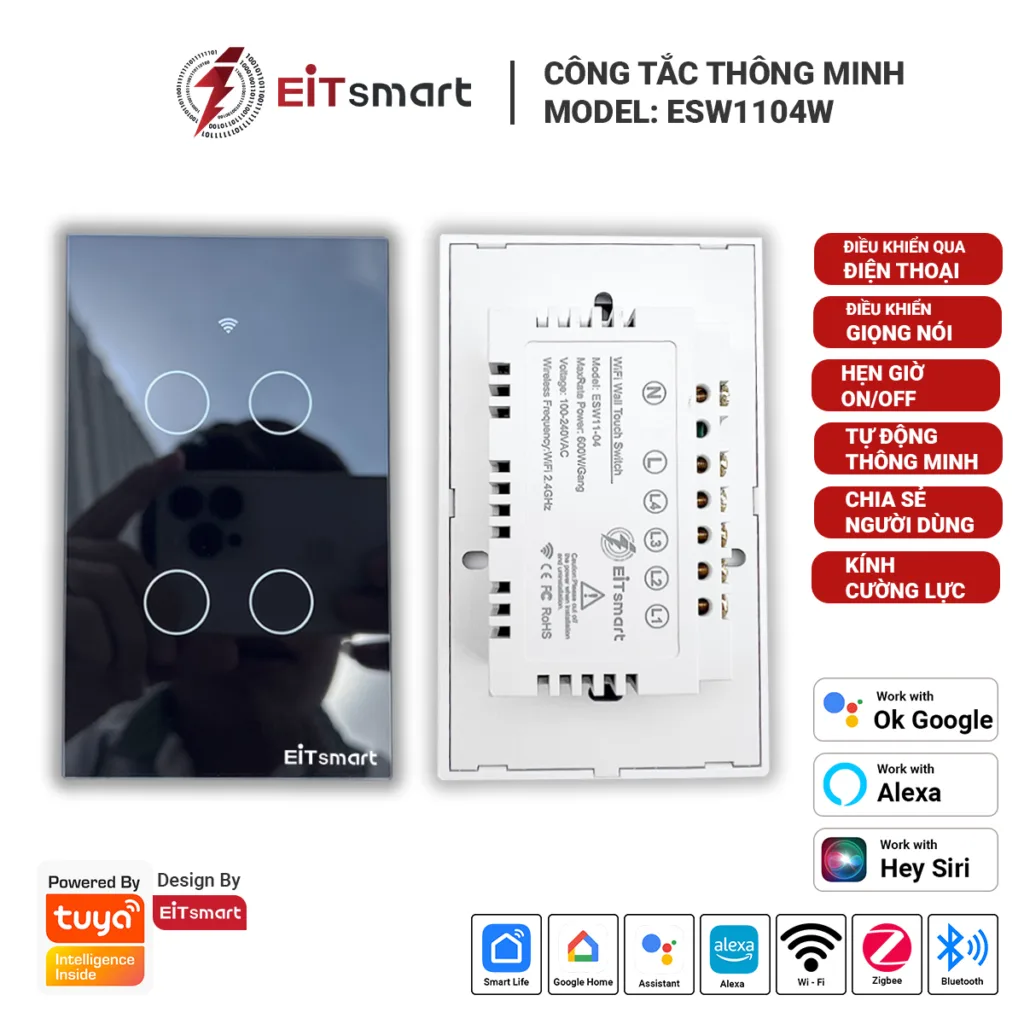 Công tắc cảm ứng thông minh wifi 4 nút Full-Glass EITsmart, điều khiển từ xa qua điện thoại, mặt kính cường lực tràn viền, chính hãng EITsmart - Hình 11