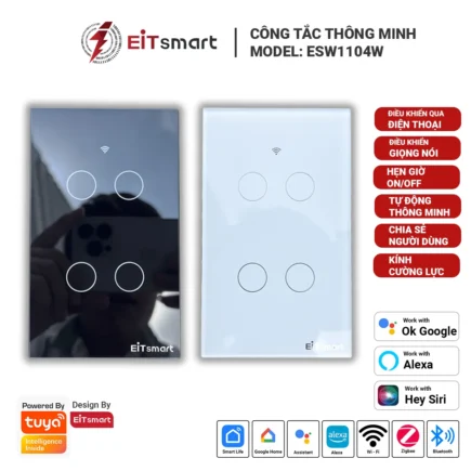 Công tắc cảm ứng thông minh wifi 4 nút Full-Glass EITsmart, điều khiển từ xa qua điện thoại, mặt kính cường lực tràn viền, chính hãng EITsmart - Hình 8