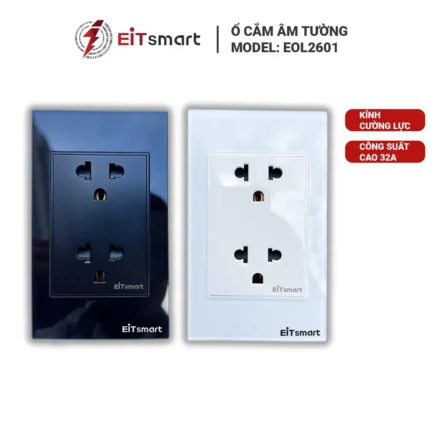 Ổ cắm đôi 3 chấu EITSmart mặt kính cường lực 16A EOL2601