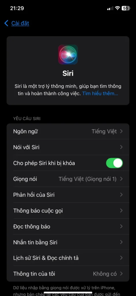 Cách setup sử dụng Siri tiếng việt