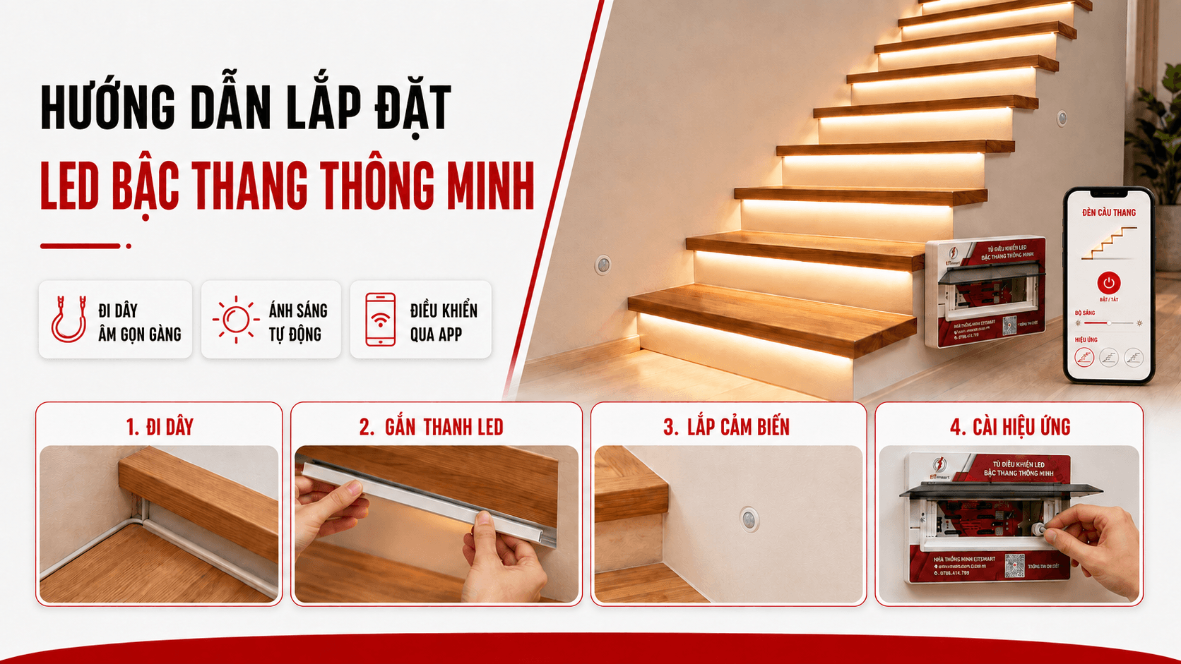 Cách lắp đèn LED cầu thang thông minh chi tiết từ A–Z