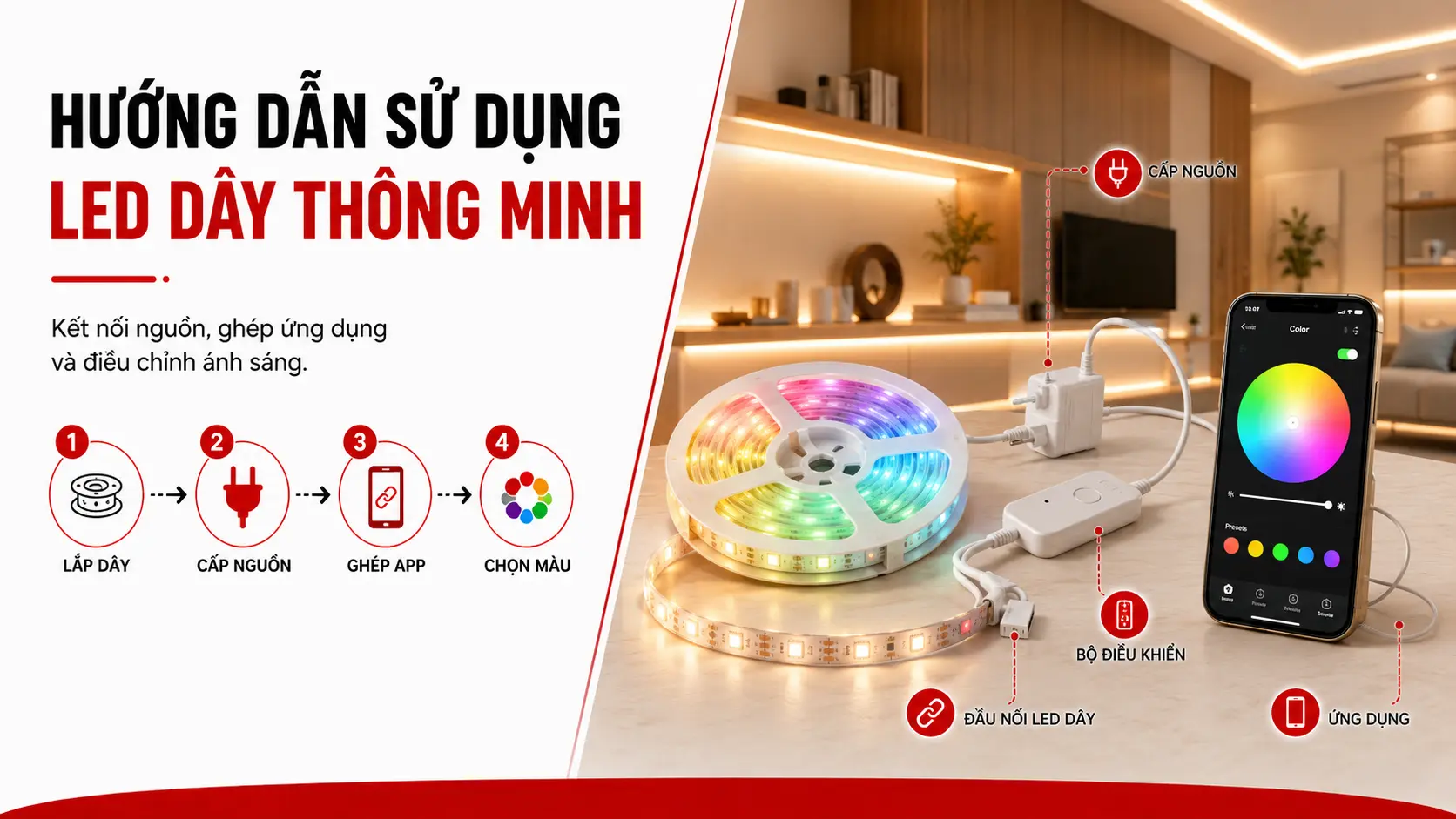 Hướng dẫn sử dụng đèn LED dây thông minh