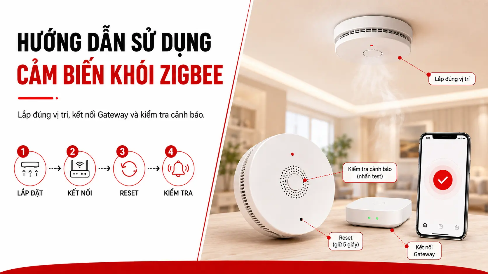 Hướng dẫn sử dụng cảm biến khói không dây Zigbee (Wireless Smoke Detector)