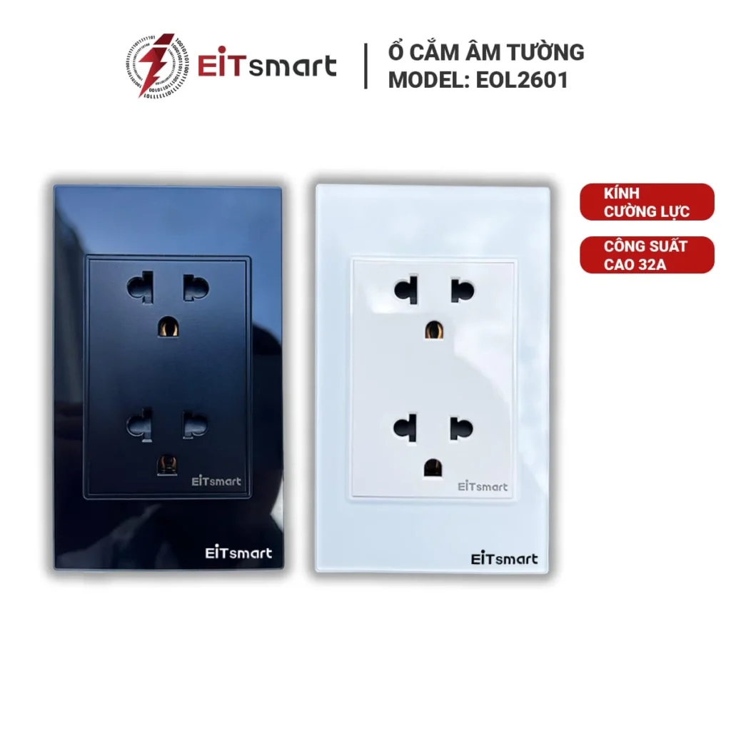 Ổ cắm đôi 3 chấu mặt kính Full-Glass EITsmart, mặt kính cường lực tràn viền, chính hãng EITsmart - Hình 4