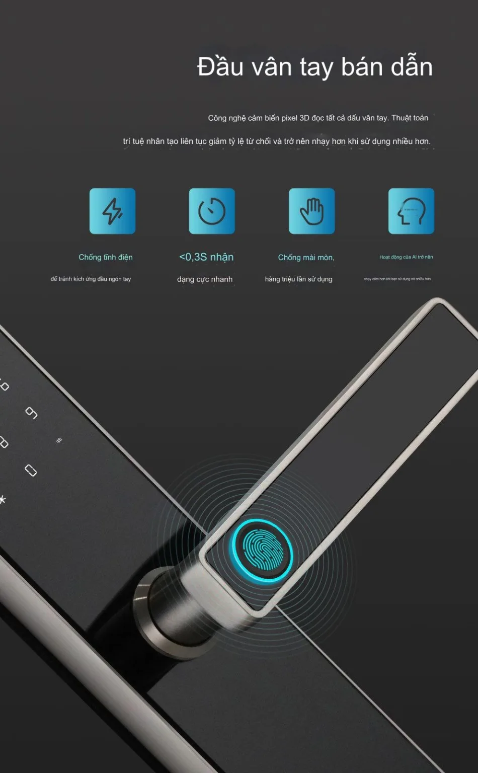 Khóa cửa thông minh Bluetooth EITsmart mở khóa bằng vân tay mật mã thẻ từ điều khiển qua điện thoại