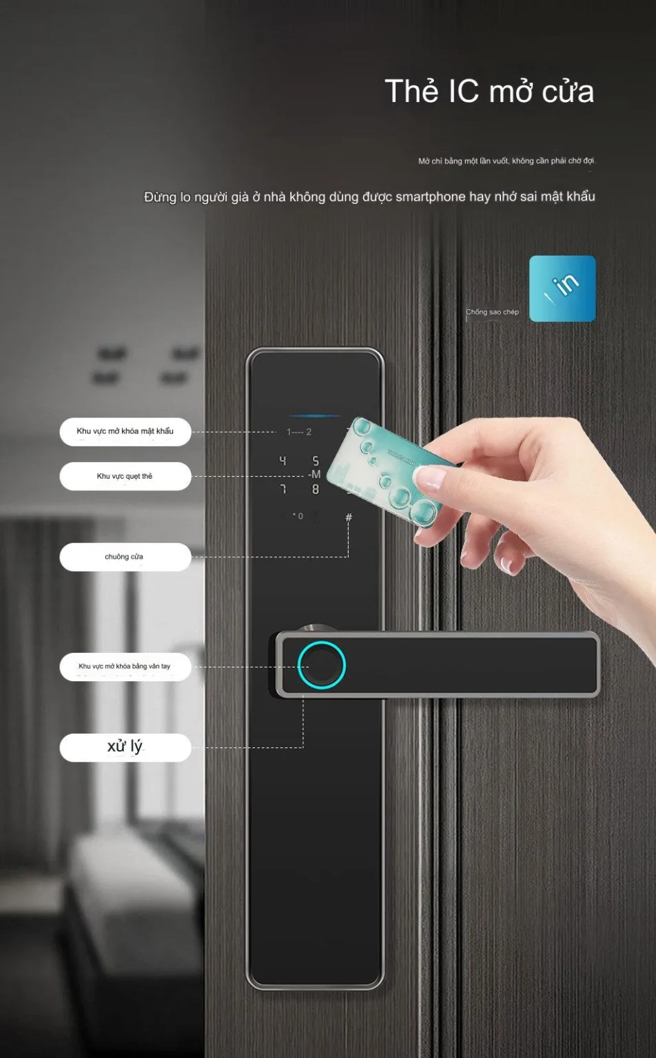 Khóa cửa thông minh Bluetooth EITsmart mở khóa bằng vân tay mật mã thẻ từ điều khiển qua điện thoại