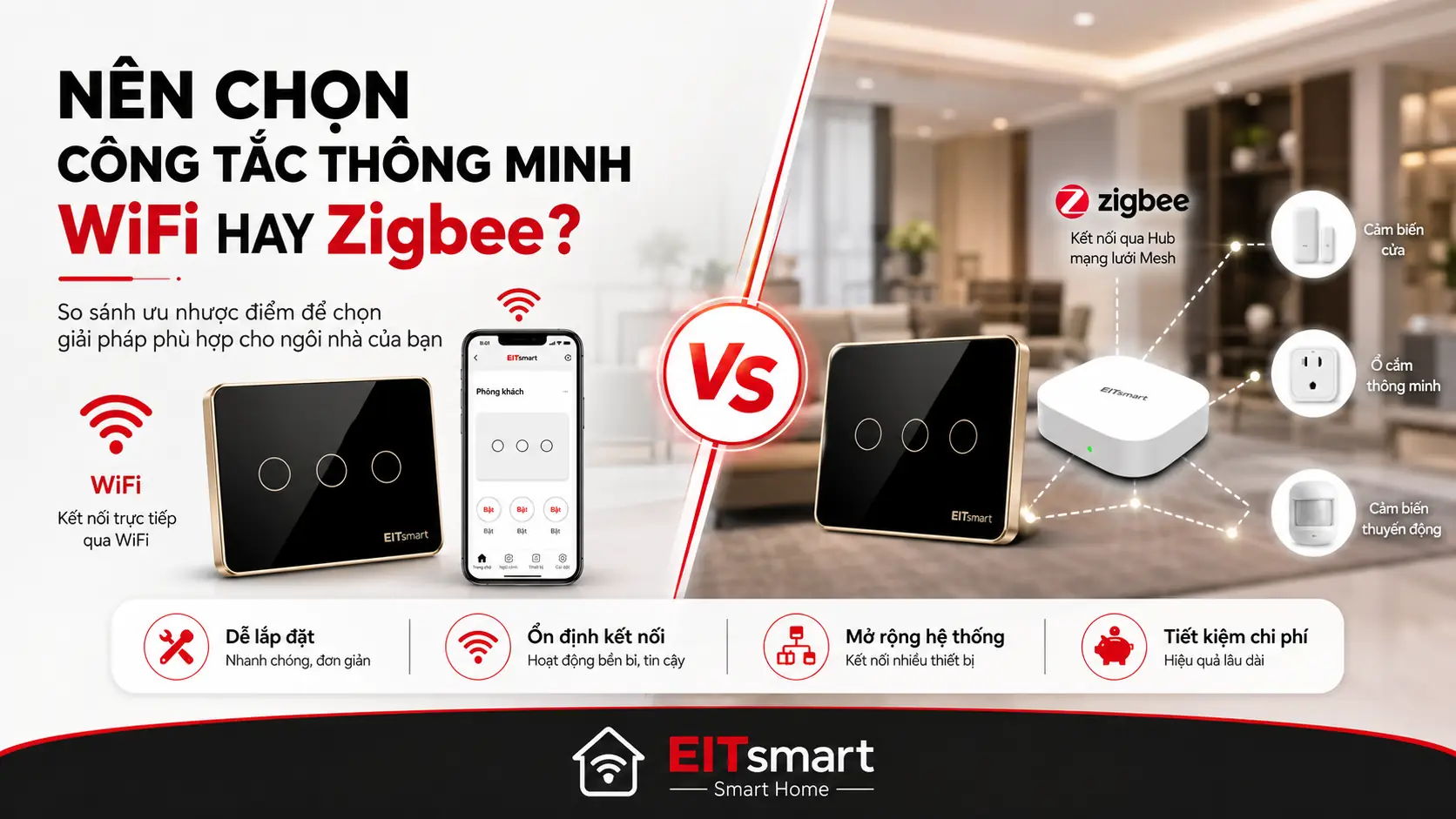So sánh công tắc thông minh WiFi và Zigbee EITsmart