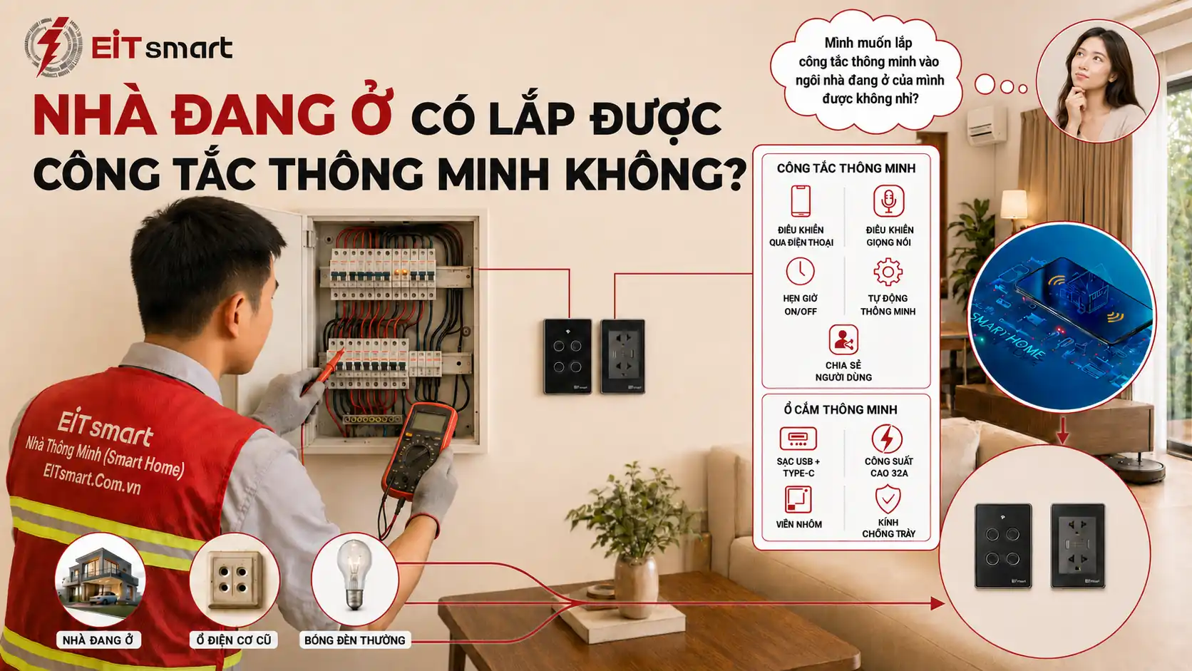 Nhà đang ở có lắp được công tắc thông minh không
