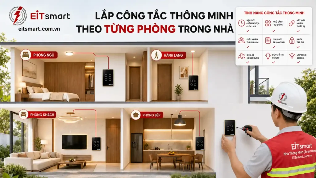 Lắp công tắc thông minh theo từng phòng trong nhà