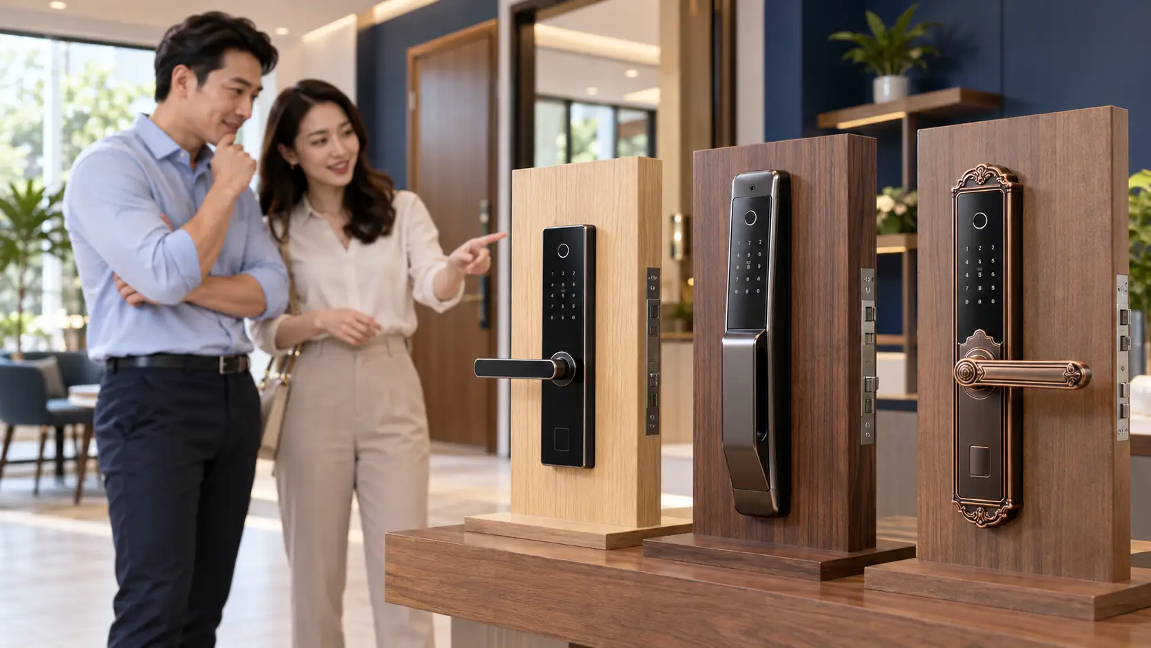 Khóa cửa vân tay giá bao nhiêu? Bảng giá tham khảo 1 Gia đình tham khảo các kiểu khóa cửa vân tay tại khu trưng bày