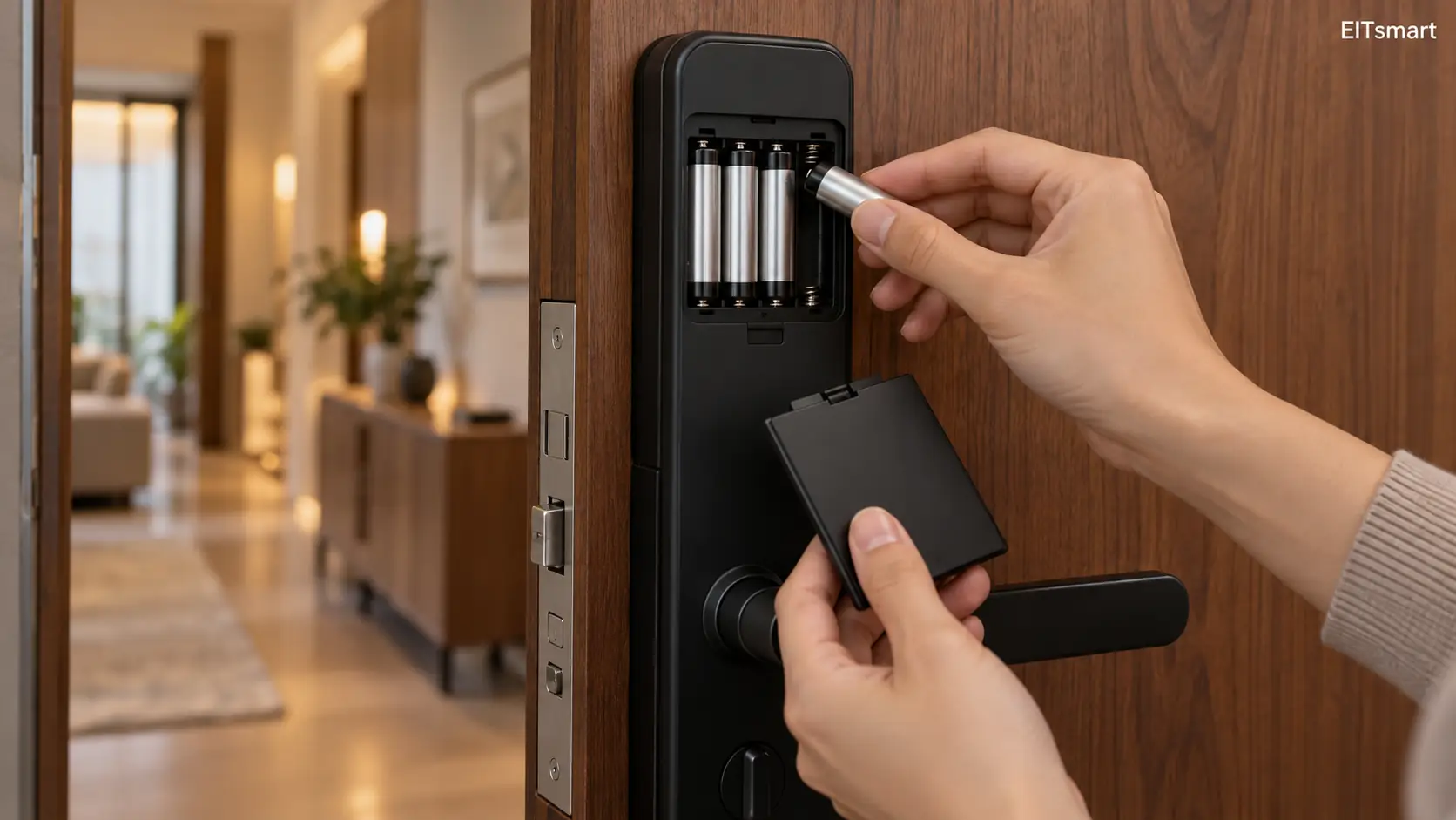 Kiểm tra và thay pin ở mặt trong khóa cửa thông minh