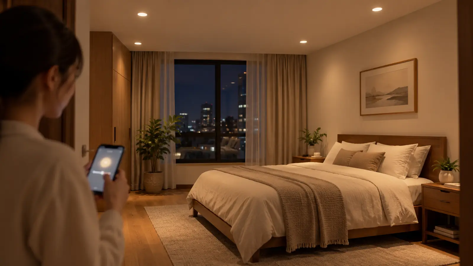 Đèn downlight thông minh là gì? Cách chọn đúng 4 Đèn downlight tạo ánh sáng dịu trong phòng ngủ và được điều khiển bằng điện thoại